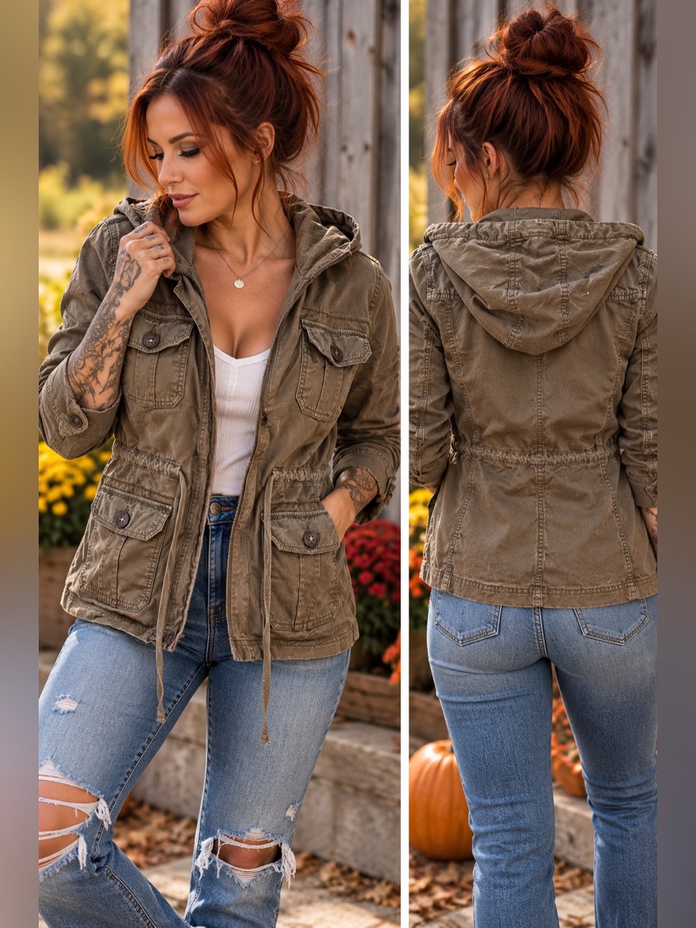 Lucky Brand Hooded Military Utility Jacket Olive Green Size Small